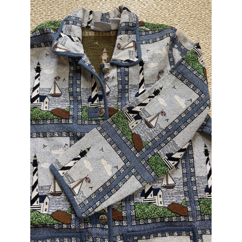 Blair Lighthouse Tapestry Jacket Womens 3XL Nautical Sailboat Woven Chore Coat - Picture 8 of 11